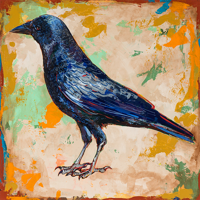 Crow 1, painting by Los Angeles artist David Palmer, acrylic on wood, art