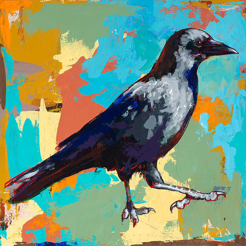 Crow 2, painting by Los Angeles artist David Palmer, acrylic on wood, art
