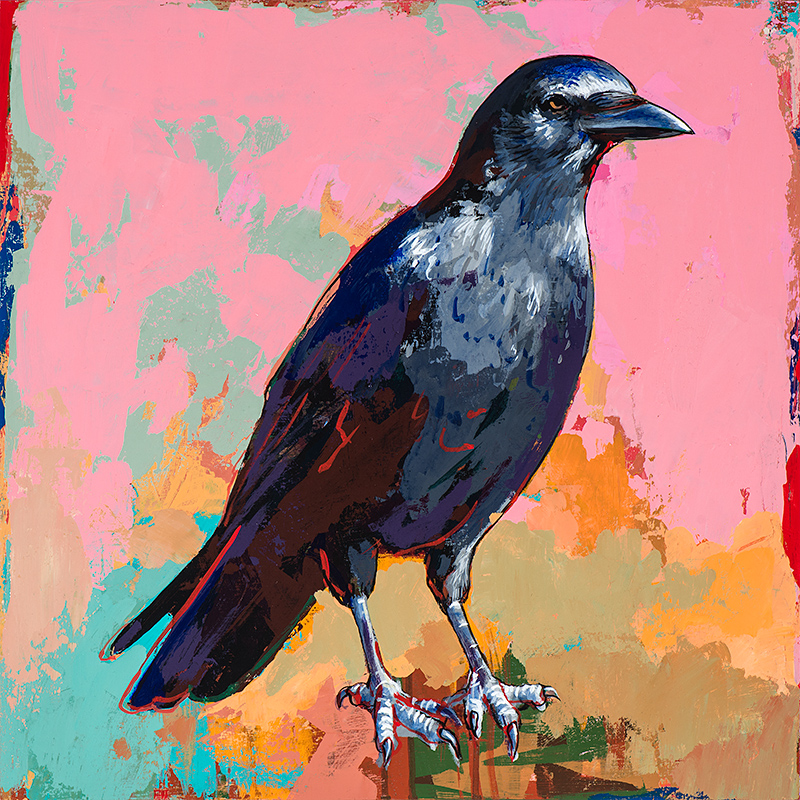 Crow 3, painting by Los Angeles artist David Palmer, acrylic on wood, art