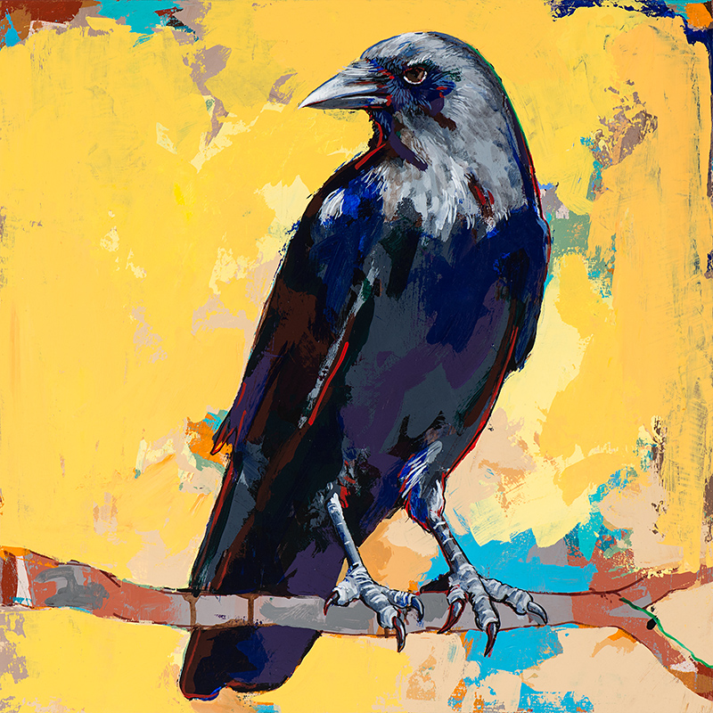 Crow 4, painting by Los Angeles artist David Palmer, acrylic on wood, art