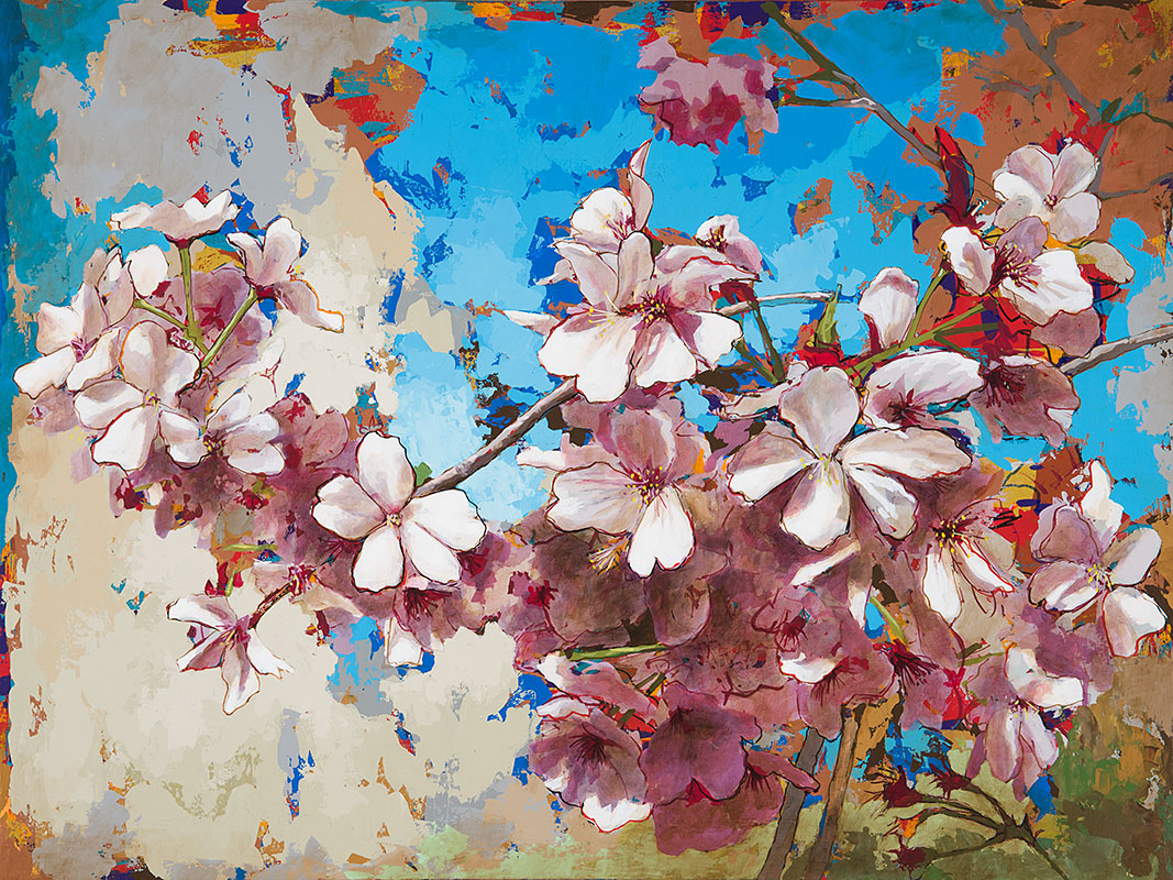 CherryBlossoms 3, painting by Los Angeles artist David Palmer, acrylic on canvas, art