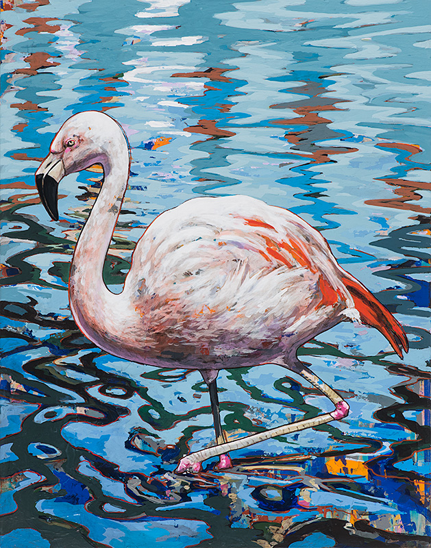 Flamingos #2, painting by Los Angeles artist David Palmer, acrylic on canvas, art
