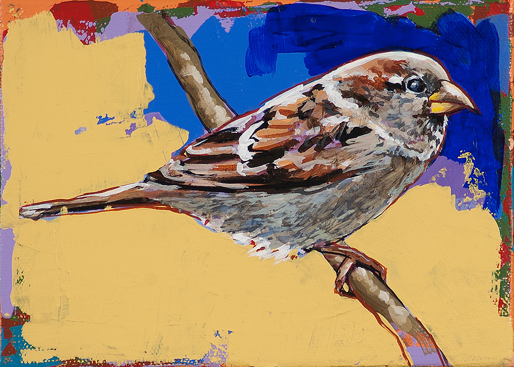 Little Bird #4, sparrow, painting by Los Angeles artist David Palmer, acrylic on canvas, art