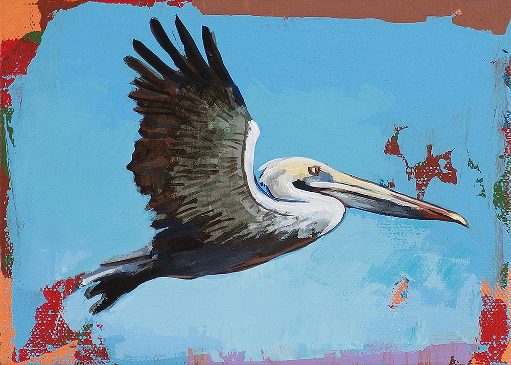 Little Bird #2, pelican, painting by Los Angeles artist David Palmer, acrylic on canvas, art