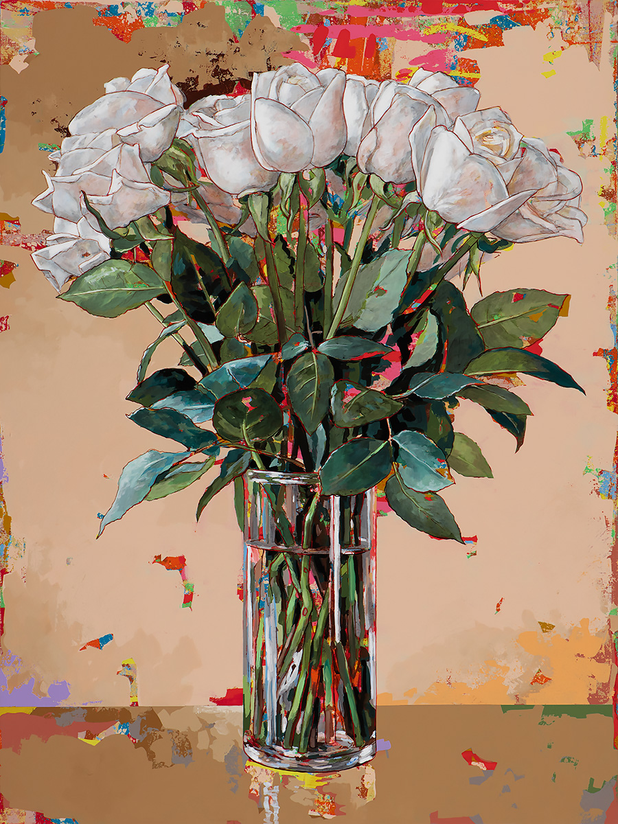 White Roses #16, painting by Los Angeles artist David Palmer, acrylic on canvas, art